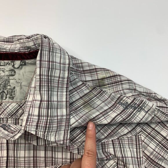 Quiksilver Button Up Shirt Mens L Large White Gray Plaid Long Sleeve Cotton - Picture 9 of 13
